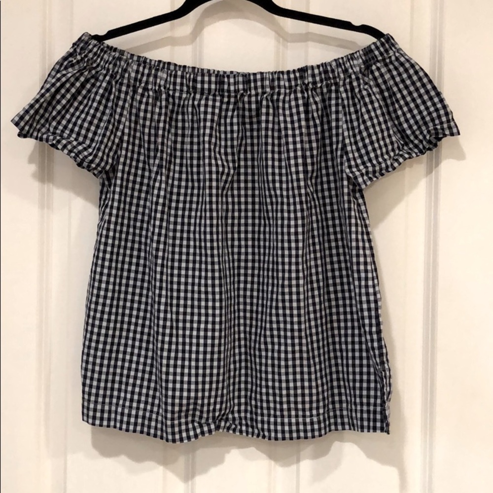 Plaid Gingham Off The Shoulder T-shirt 100% Cotton